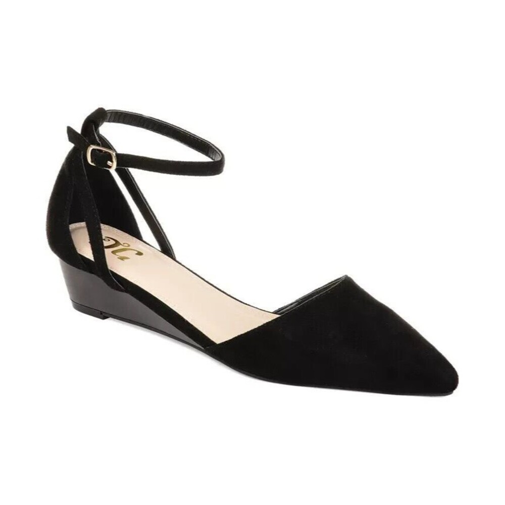 Journee Collection Women's Arkie Pointed Toe Ankle Strap Wedges, Black, 11M